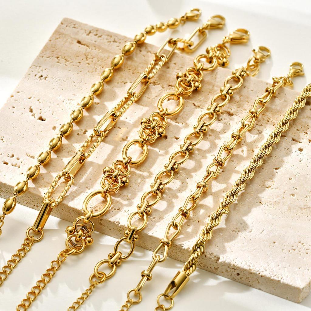 Chunky Stainless Steel Link Chain Bracelet For Woman, Gold Plated Layering Bracelets Wristband Waterproof Jewelry