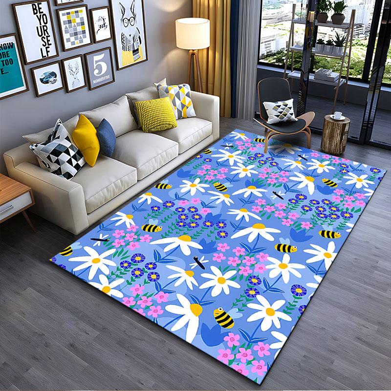 Colorful Floral and Bee Pattern suitable as a non-slip mat for the living room or bedroom sofa