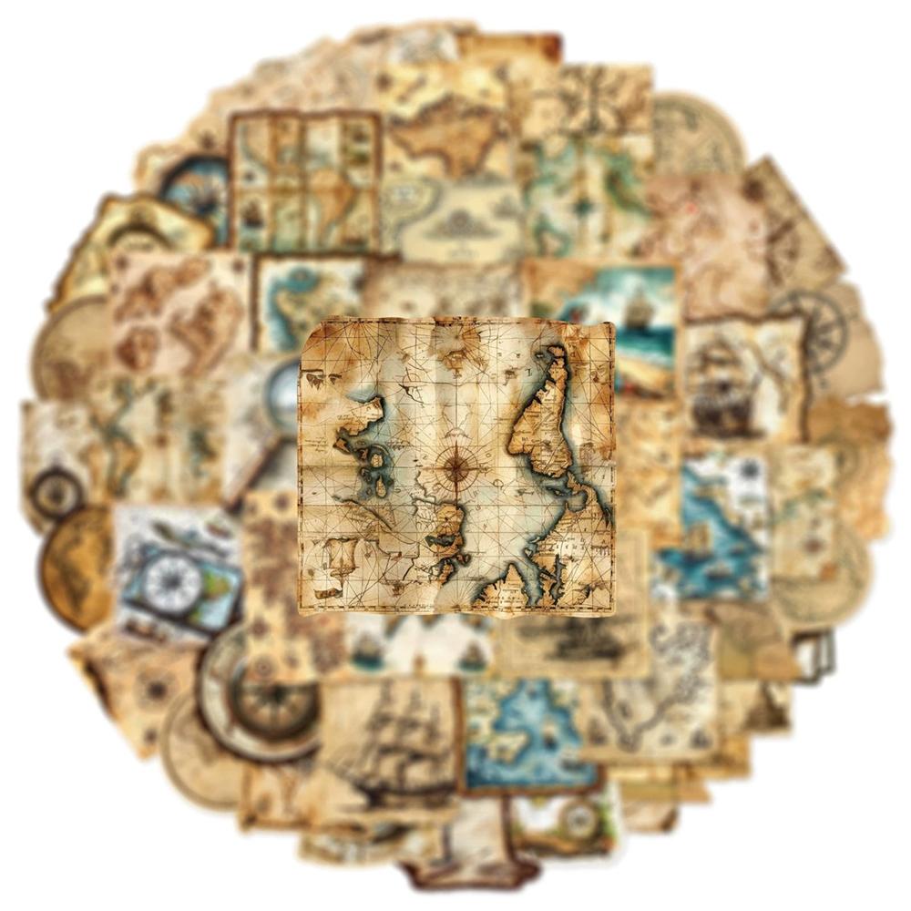 10/30/50pcs Retro Nautical World Map Travel Stickers Vintage Cartoon Graffiti Sticker Scrapbook Laptop Phone Waterproof Decals