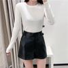 Women Chic Fashion Faux Leather Side Pockets Shorts Vintage High Waist Zipper Fly Female Skirts Mujer Streetwear