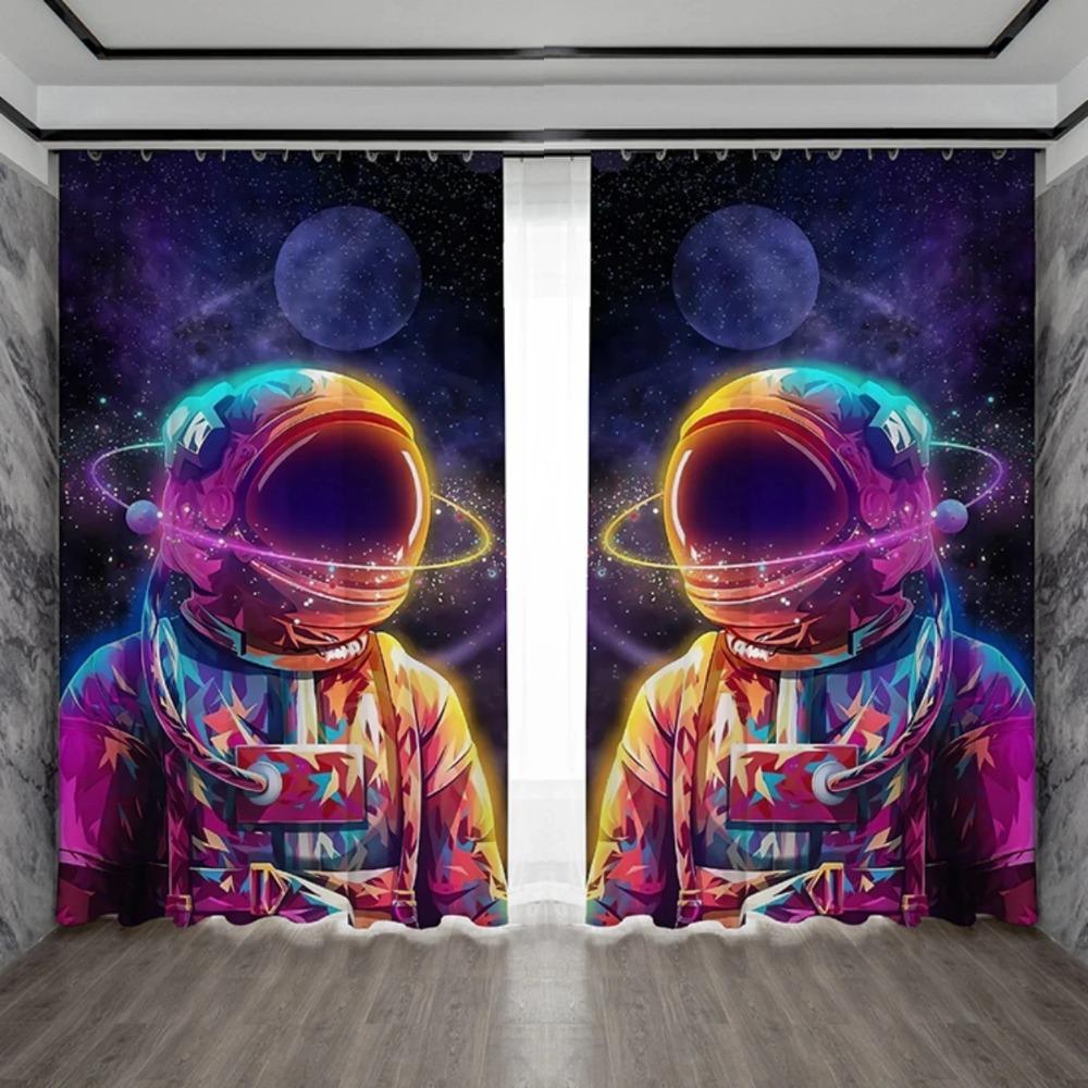 Personalized Creative Astronaut Pattern High Blackout Curtains Technology Sense Starry Sky Space Shading Drape Bedroom Curtain