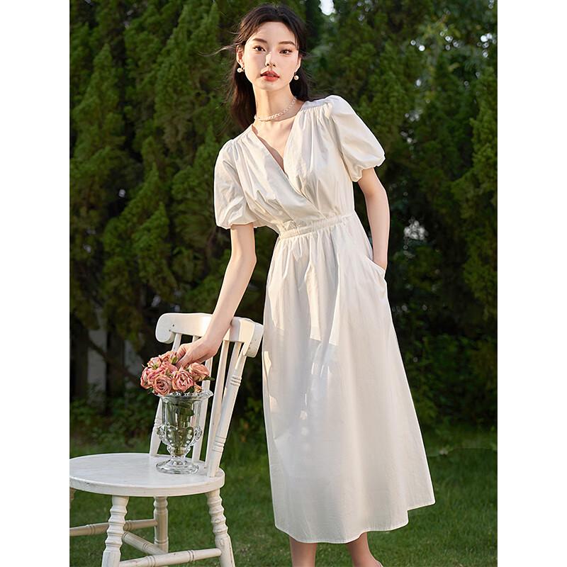 Westlink French Romantic V-neck Puff Sleeve Long Dress