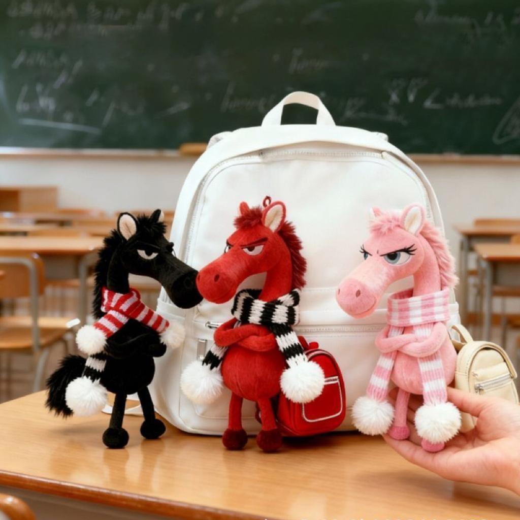 Soft Horse Plush Pendant Symbolizing Strength Courage Balance Horse Keychain Plush Toy with Scarf for Backpack Purse and Bag