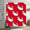 Red Shower Curtain with White Cats Pattern Bathtub Decorative Liner for Home Bathroom Accessories