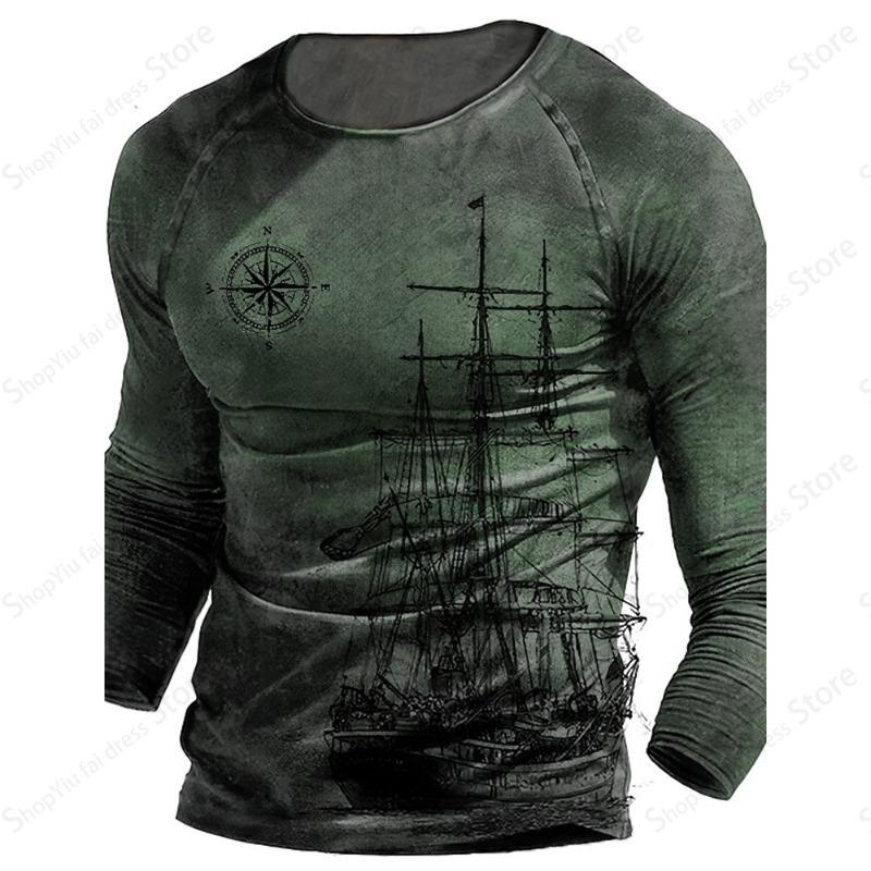 Vintage Men's Long Sleeve T-shirt 3d Letter Print Graphic T Shirts Men Fashion Tops Tees Outdoor Sports Tops