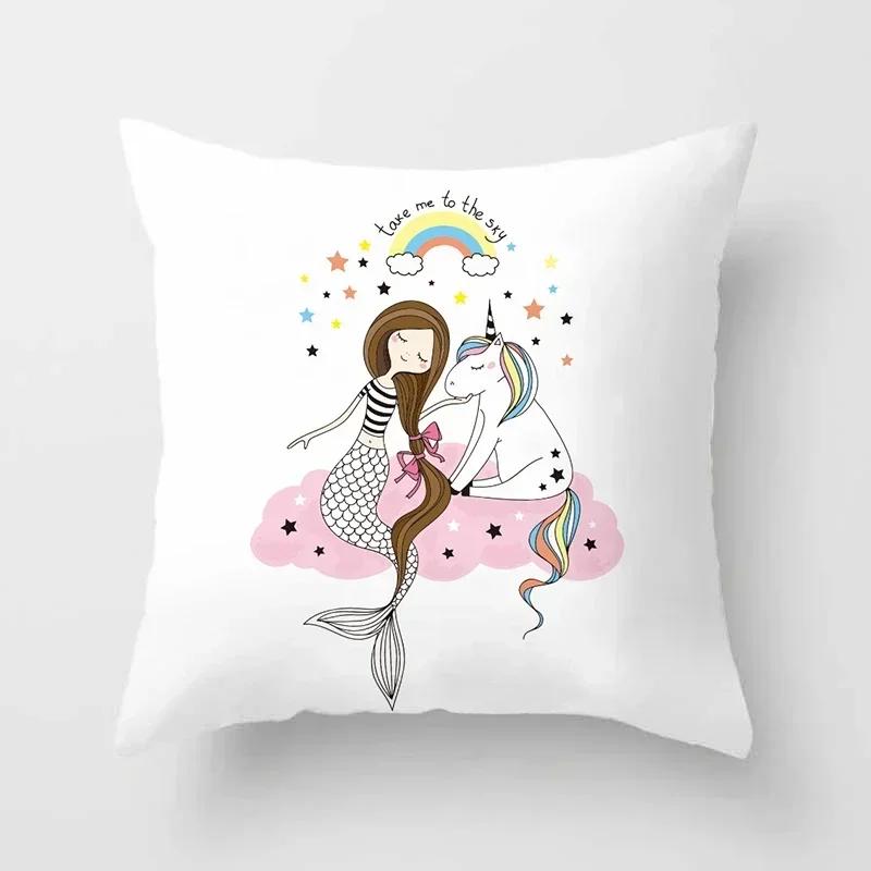 Cartoon Mermaid Decorative Cushions Pillowcase Polyester Cushion Cover Throw Pillow 45*45 Sofa Decoration Pillowcover