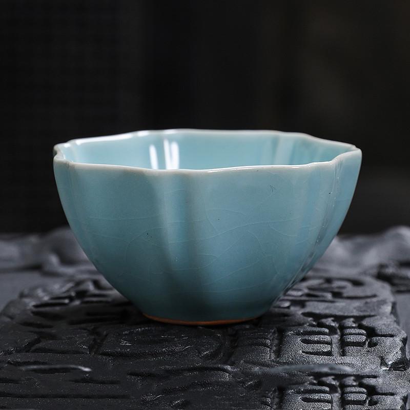 Chinese Tradition Ru Kiln Ceramic Tea Cup Handmade Ice Crack Teacup Household Tea Bowl Travel Personal Master Cup Tea Set Teacup