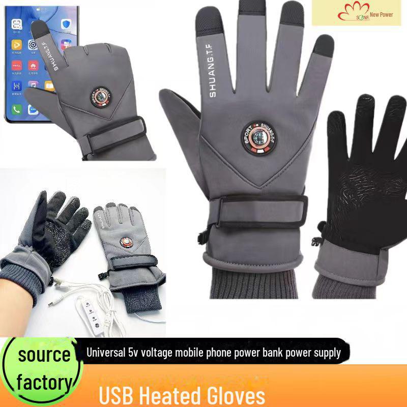 Luvas de Esqui com Touchscreen Aquecidas por USB para Esportes de Inverno e Ciclismo ao Ar Livre