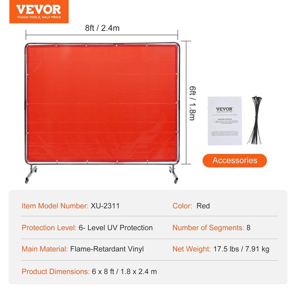 Welding Screen with Frame, 6' X 8' Welding Curtain Screen, Flame-Resistant Vinyl Welding Protection Screen On 4 Swivel Wheels (2 Lockable), Moveable &