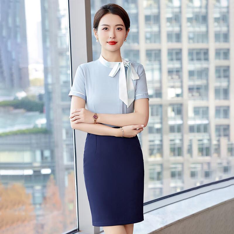 Women's Short Sleeve Bow Tie Uniform Shirt