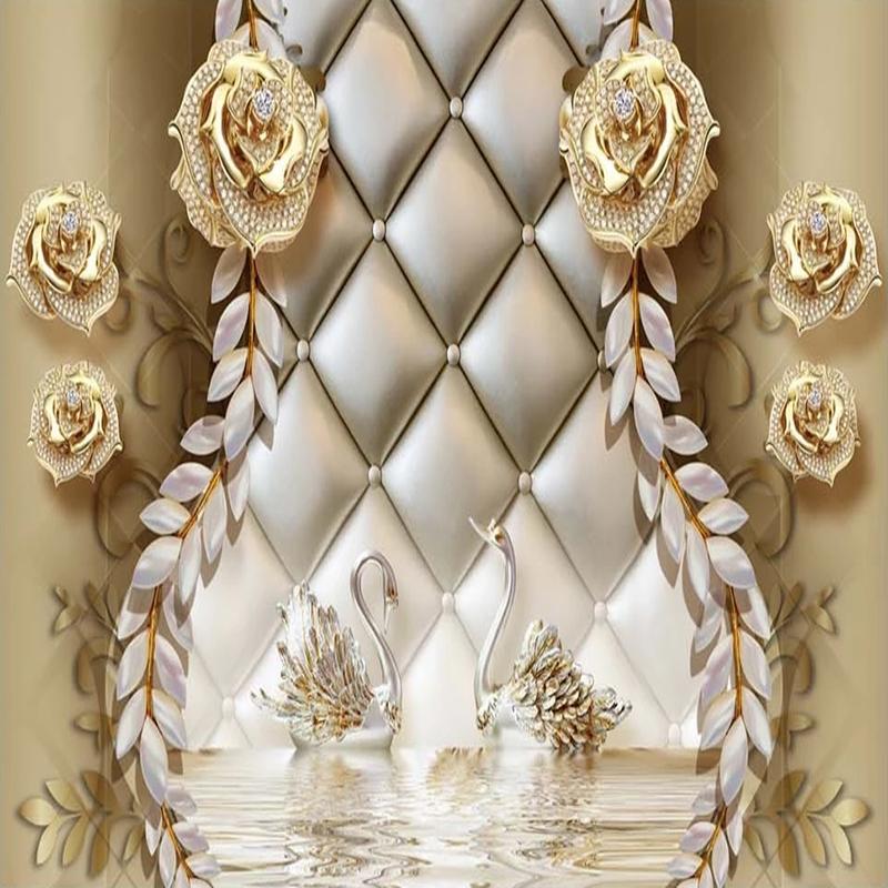 Photo 3D Gold Soft Shell Jewelry Floral Art Mural Modern Living Room Sofa Tv Background Mural Wallpaper