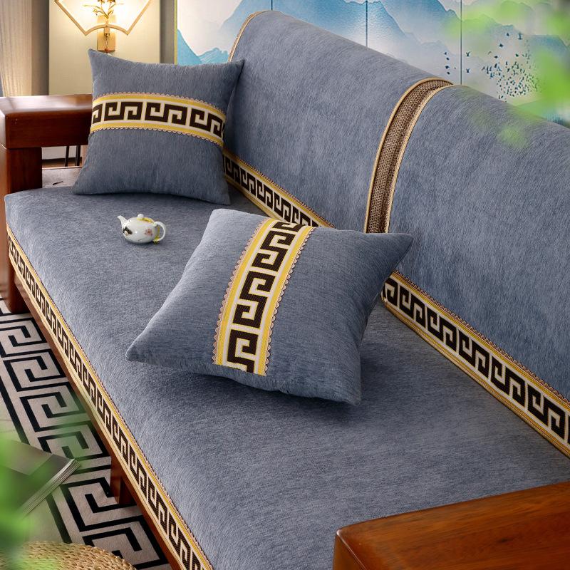 

Новый чехол для дивана в китайском стиле, синель, противоскользящая подушка для дивана, диванное полотенце для гостиной, универсальная подушка для дивана, вышивка лентой 70x70cm 1pcs