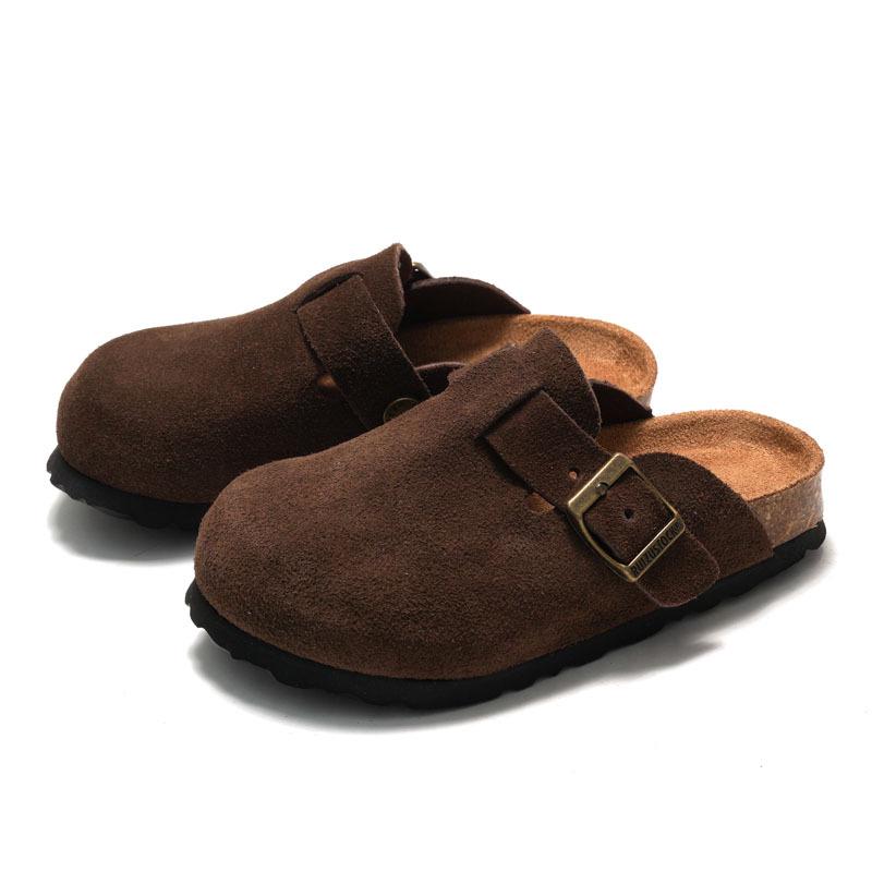 RUIZUSTOCK Kids' Cork Slippers: Soft Autumn/Winter Beach Shoes, Closed-Toe Matte Leather for Boys & Girls