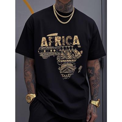 Taglie Europee T-shirt da Uomo Taglie Forti Stampa Tribale Africana Quadri T-shirt Traspirante, Adatta per l'Uso Quotidiano