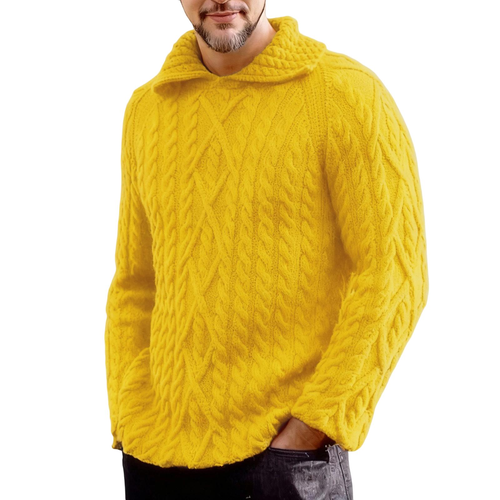 

Men s Fashion Knitting Pullover Long Sleeves Loose Flip Collar Sweater XL жёлтый