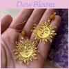 Bohemian Gold Sun Earrings With Gemstone Design For Women Summer