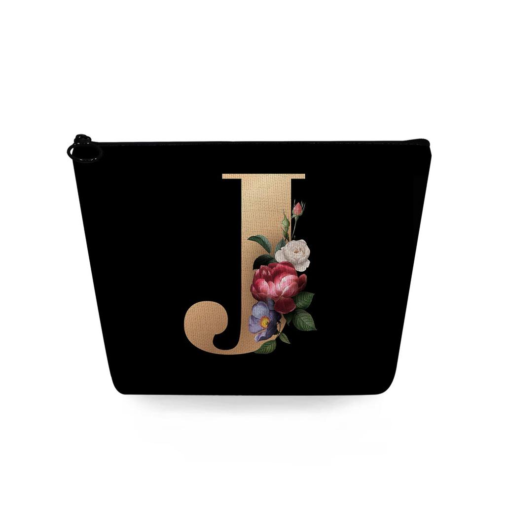 Women Black background letters Print Cosmetic Bag Toiletries Organize Travel Storage Case 6729 KTB