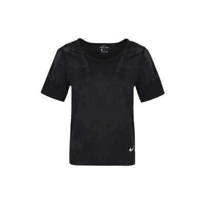 Trainingsshirt Damen Locker Gestrickt Rundhalsausschnitt Kurzarm Schwarz BQ9552-010
