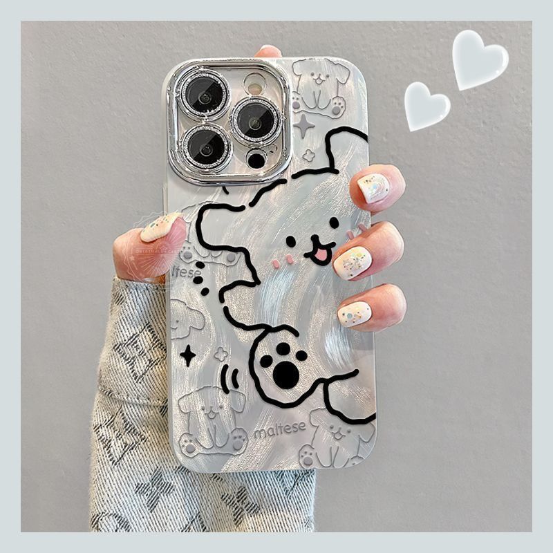 Doodle Puppy Is Suitable for Apple 16promax Cute Phone Case Chain  Iphone15 Protective Case 14 Stand