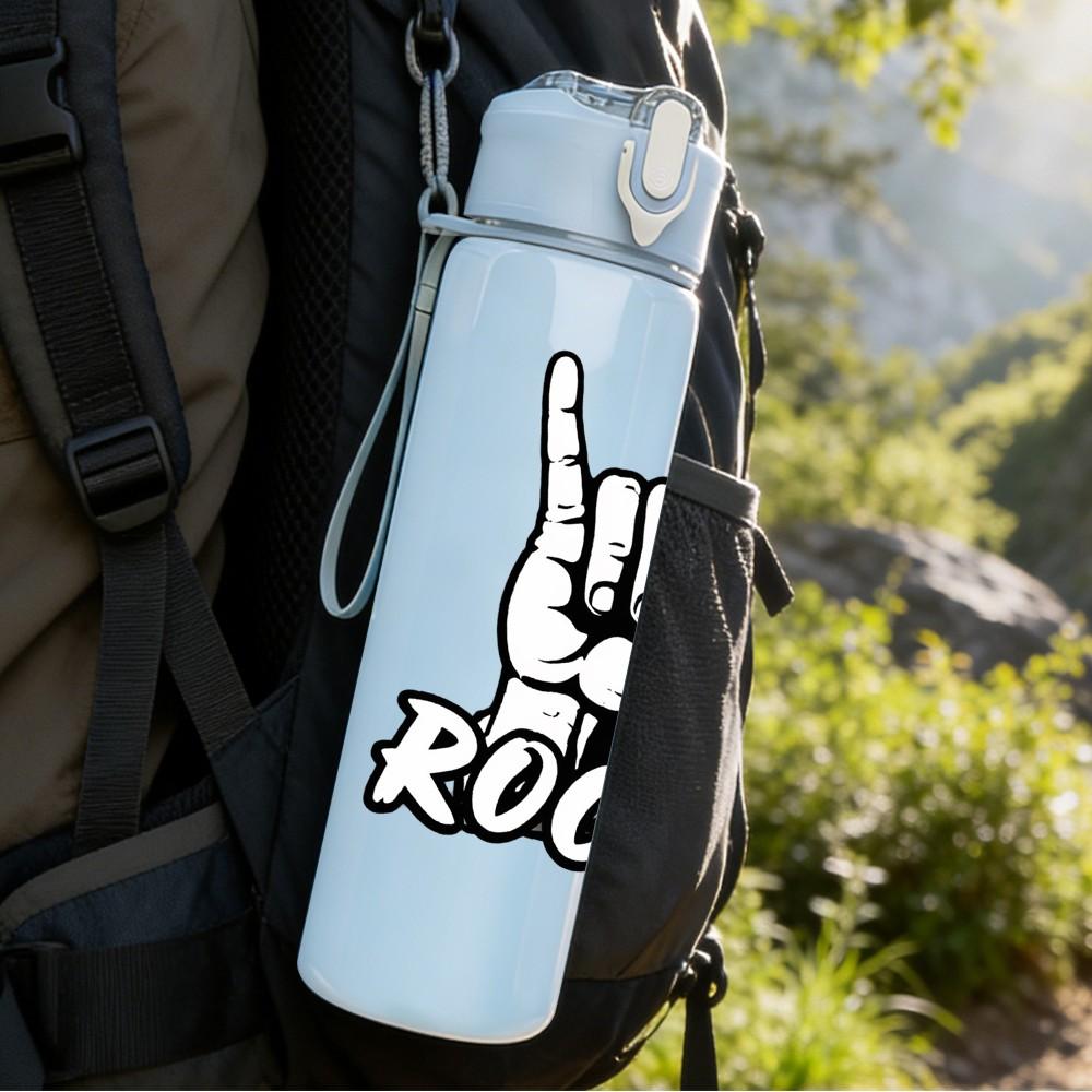 1PC Rock On Hand Gesture Sign Print 750ml Color Plastic Sports Water Bottle Leakproof Flip Straw Lid Suitable for Sports Office Home Use
