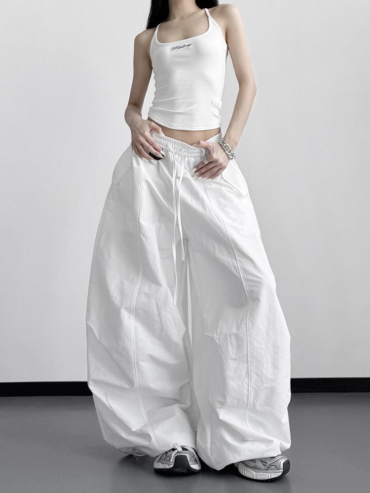 Women's High-Waisted Wide-Leg Korean Style Spring Pants - White, Slimming, Casual Student Outfit (2026)