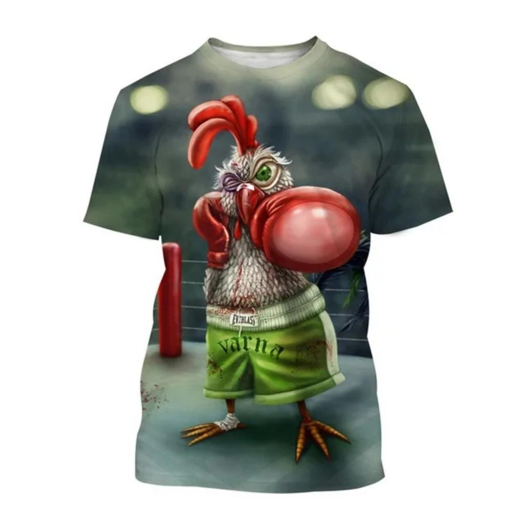 Summer Men's New Cute Chick Pattern T-Shirt, Fashionable Casual Fun Streetwear, Breathable Plus-Size Crew Neck Top