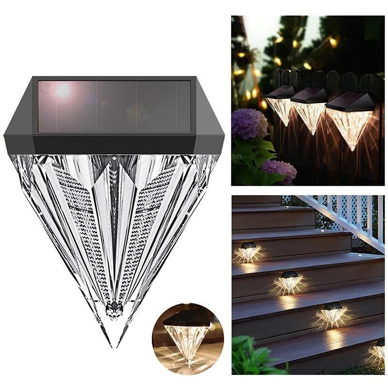 

Сонячні Алмазні Ліхтарі для Паркану, Ліхтарі для Тераси, Вуличні Водонепроникні Світлові Сходинки, Сонячні Для Саду, Двору, Патіо, Настінне Кріплення 2Pcs теплим білим кольором