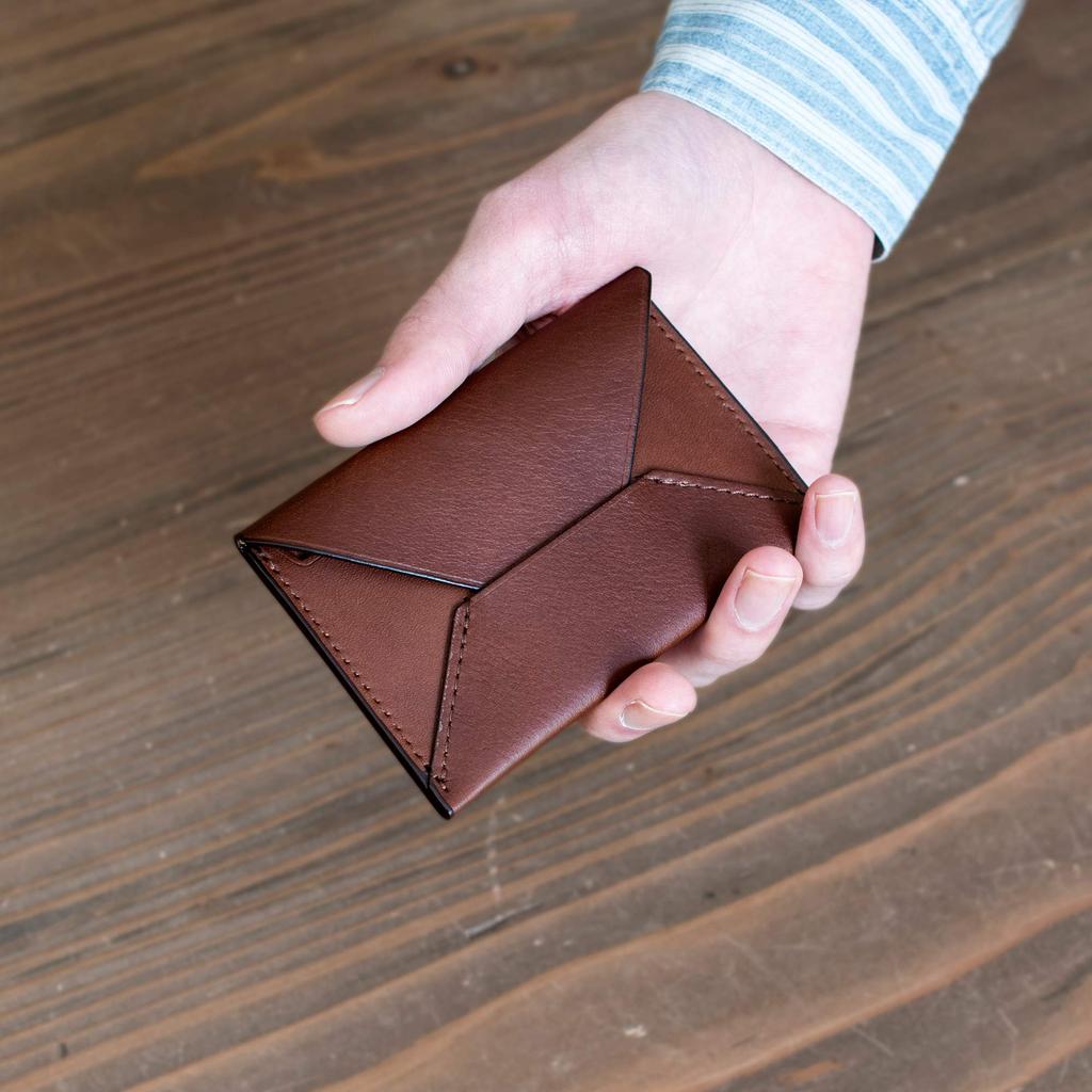 Business Card Holder Business Card Case Genuine Leather Thin 10 Pieces Made in Japan Tatsuno Leather Envelope Type [TAVARAT] (Dark Brown)
