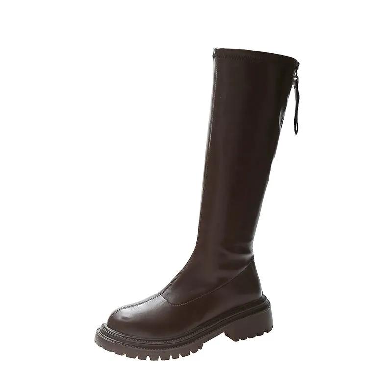 Long Boots Women's Boots High-top Knight Boots Autumn and Winter Round Head Rear Zipper Solid Color Boots