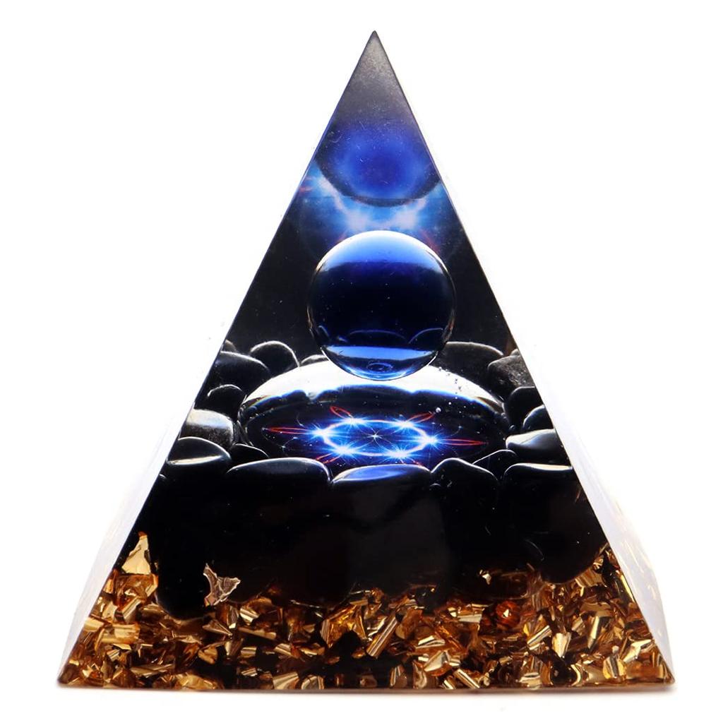 [GOLD STONE] Orgonite Pyramid Figurine, Natural Stone, Power Stone, Purification, Obsidian Pebbles