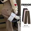 Fleece-lined Knit Wide Leg Pants Women Autumn Winter New High Waist Draped Casual Straight Leg Corduroy Pants - Pink