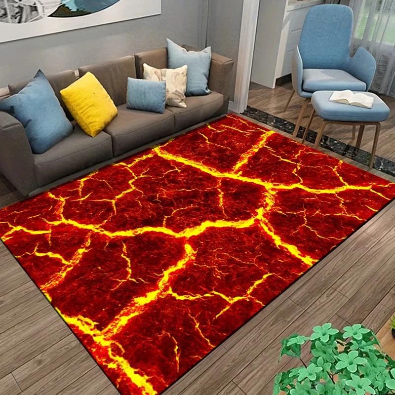 3D Volcano Lava Magma Rugs Carpet for Bedroom Decor Living Room Large Area Rugs Bedside Non-slip Floor Mat Home Entrance Doormat