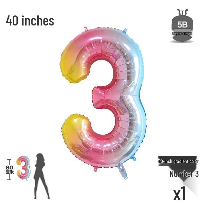 Korean Rainbow Gradient Number Balloon for Kids' First Birthday Decoration
