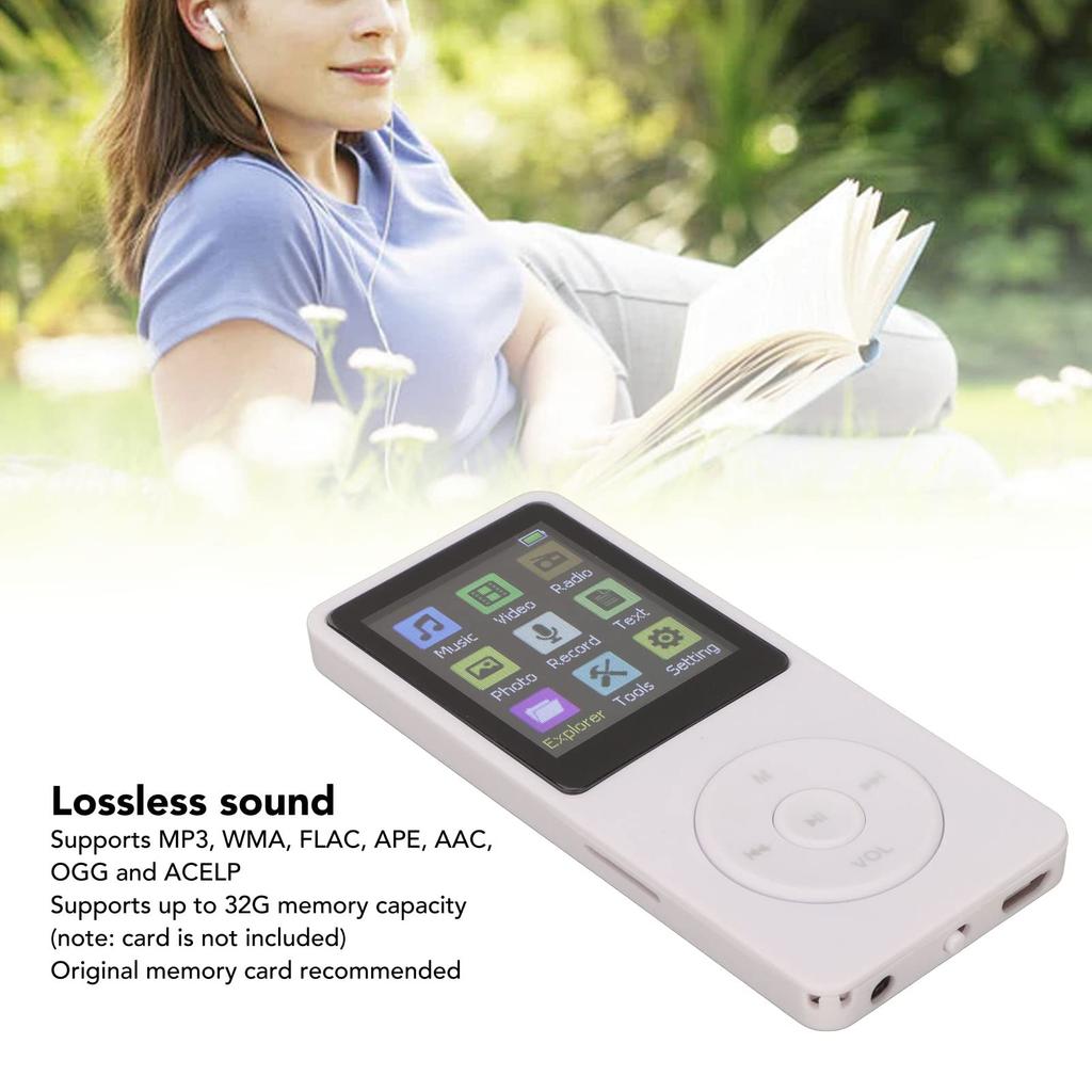 1,8-Zoll-LCD Tragbarer MP3/MP4-Player mit Kopfhörern und Ladekabel, 32 GB Unterstützung für Kinder und Erwachsene, Gehen, Laufen und mehr (Weiß)
