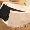 Men Boxer Briefs Mid-rise Elastic Waistband Solid Color Wide Letter Print Panties Moisture-Wicking U-convex Underwear Comfortable
