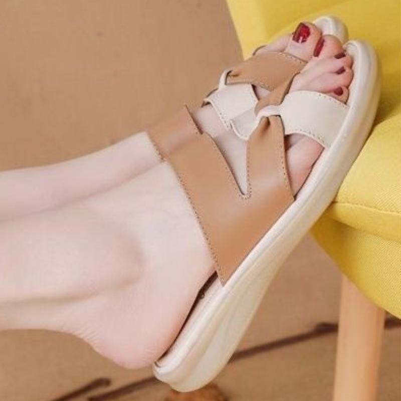Sandals Woman Leather Casual Slippers Flip Flops Outside Flat Shoes For Women Premium Slides Low Price Natural Skin Eva 39