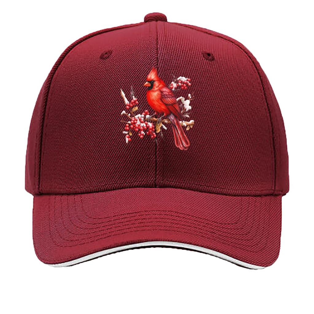 Red Cardinal Bird Snowy Berry Branch Winter Art Sandwich Baseball Cap Sun Cap Outdoor Workouts Hat