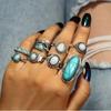 Retro Cactus Turquoise Ring Set 9pcs Faion Jewelry Accories Alloy Embedded Artificial Gemstone New Condition