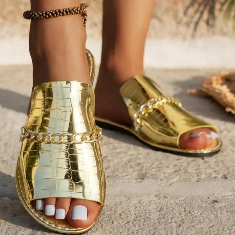 2025 Summer and Autumn New Large Size Open-toed Flip-flops Flat Wedge Sandals for Women Shoes for Women