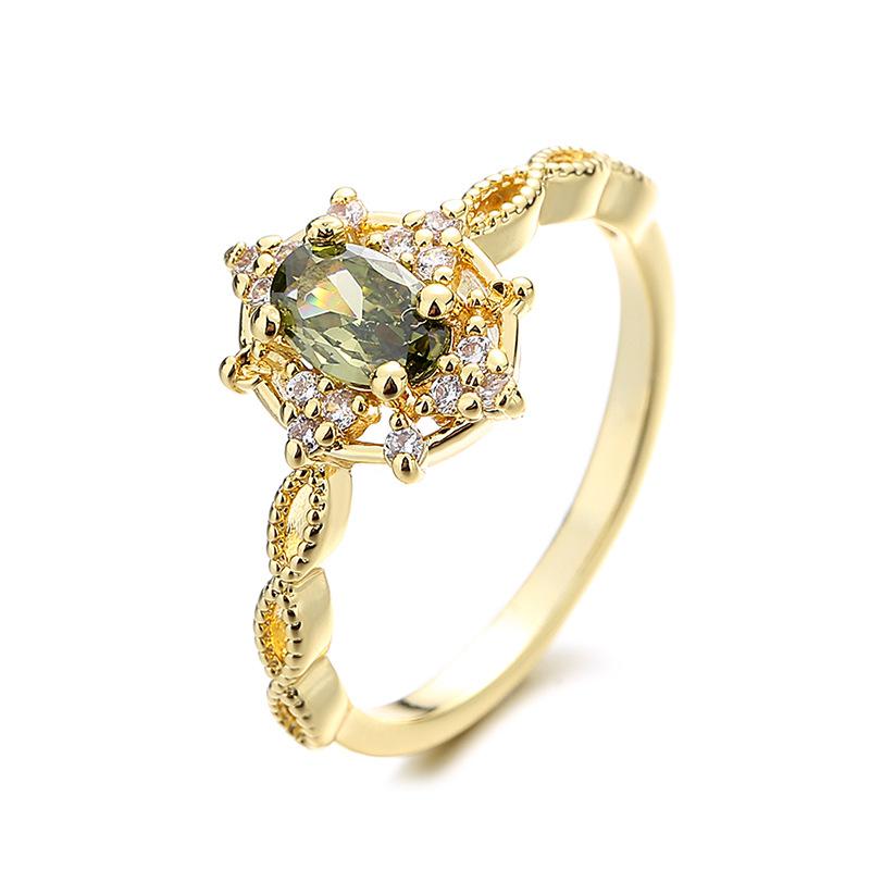 

2026 French Retro Temperament Niche Hollow Oval Dark Green Zircon Ring High-end Women s Jewelry no. 8 золотий