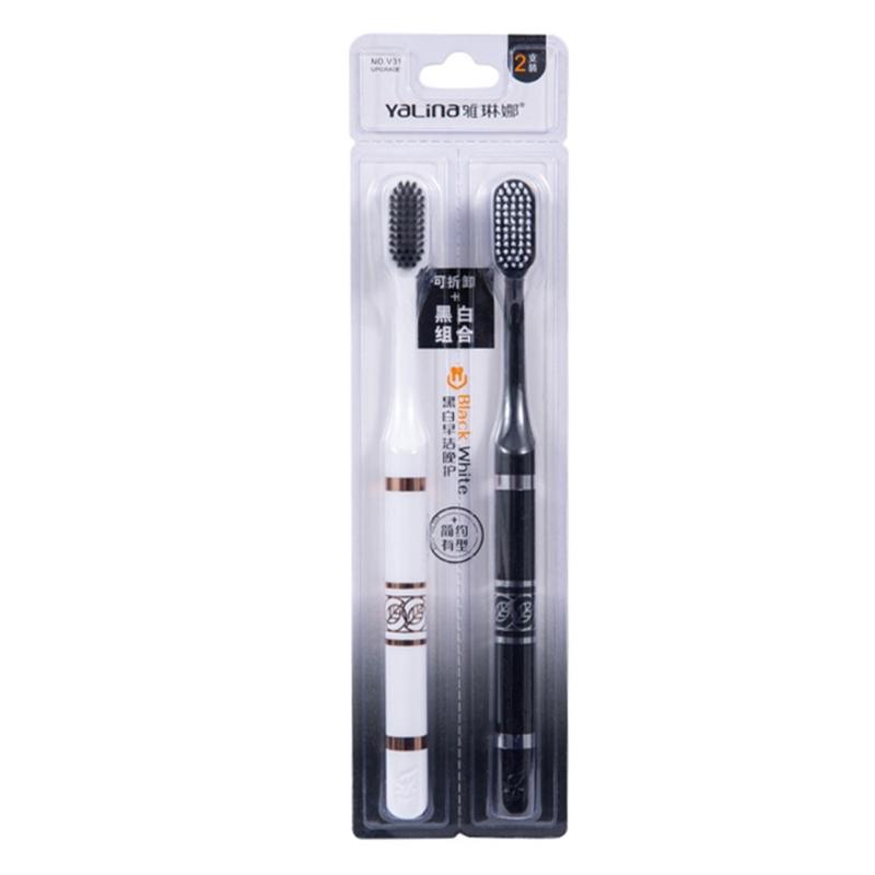 Ergonomic Black and White Toothbrush Set for Couples Portable Gentle Cleaning