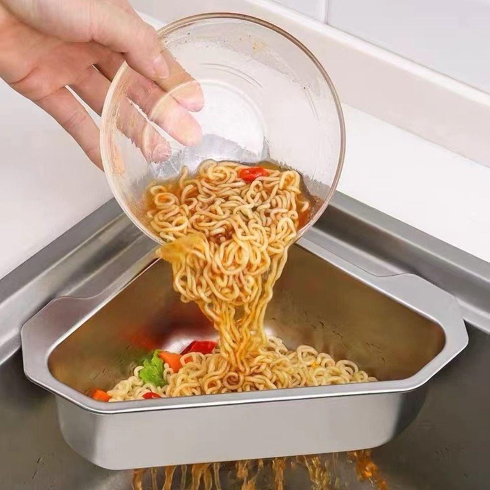 Trojúhelníkový nerezový odtokový koš do dřezu Trojúhelníkový filtr do dřezu Odkapávač na ovoce a zeleninu