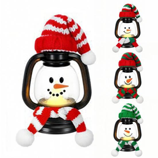 Mini Snowman Lantern with Hats And Scarves Christmas Flickering LED Candles Winter Small Snow Man Table Centerpiece for Holiday Party Favors