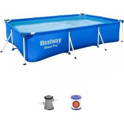 BESTWAY Borulu Yer Üstü Havuz Kiti - Steel Pro - 300 x 201 x 66 cm - Dikdörtgen (kartuş filtre ve kartuş)