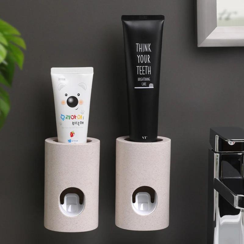 Wheat-colored Automatic Toothpaste Dispenser Holder Bathroom Accessories Set Toothbrush Holder Toothbrush Wall Mount Rack