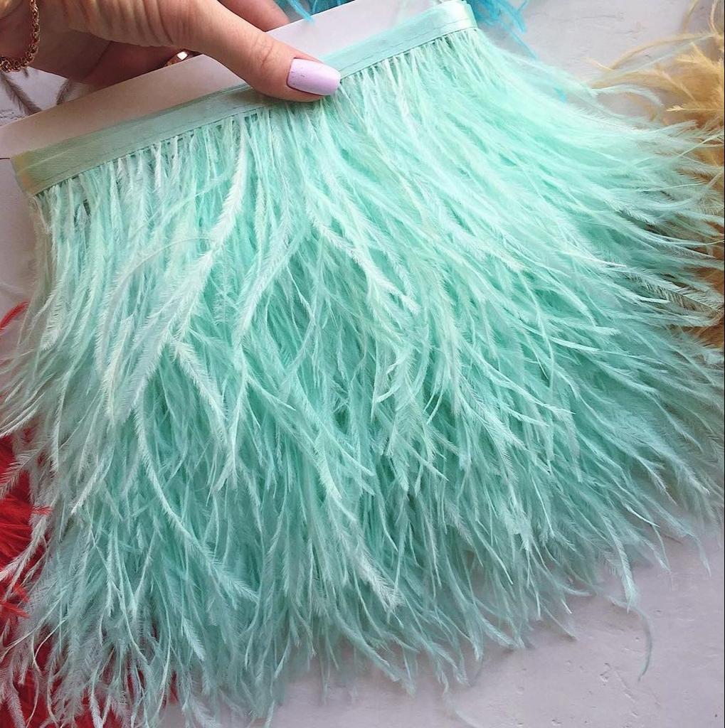 Feather1M Natural White Fluffy Ostrich Feather Trims for DIY Craft Wedding Decoration Colored Plume Ribbon Sewing dress Clothing 8-10cm