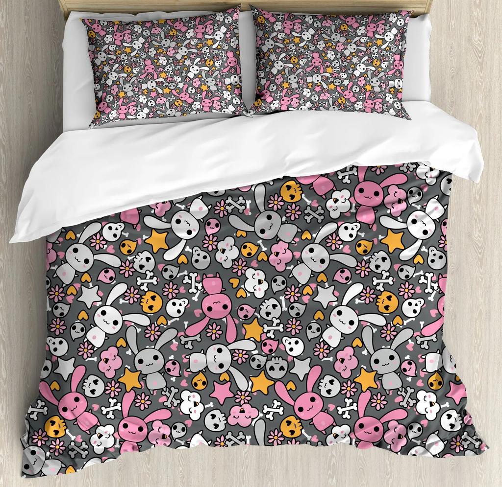 Children Cute Cartoon Bunny Printing Duvet Cover for Kids Girls Boys Rabbit Takes Balloon White Duvet Cover Bedroom Decorations