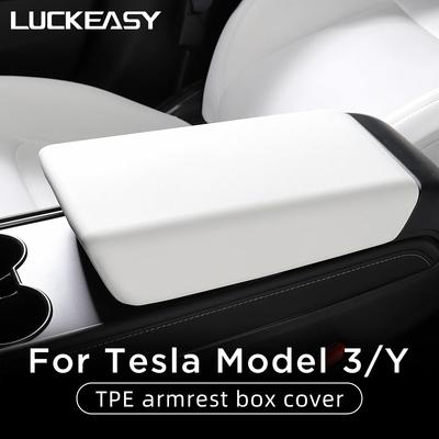 LUCKEASY Capa de TPE para Caixa de Apoio de Braço de Carro Almofada Protetora de Apoio de Braço de Controle Central Acessórios de Interior Para Tesla Model3 ModelY -2023