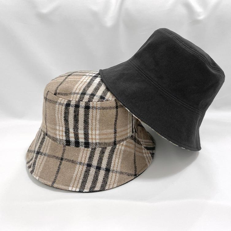 Women's Unisex Autumn Check Double-Sided Bucket Hat