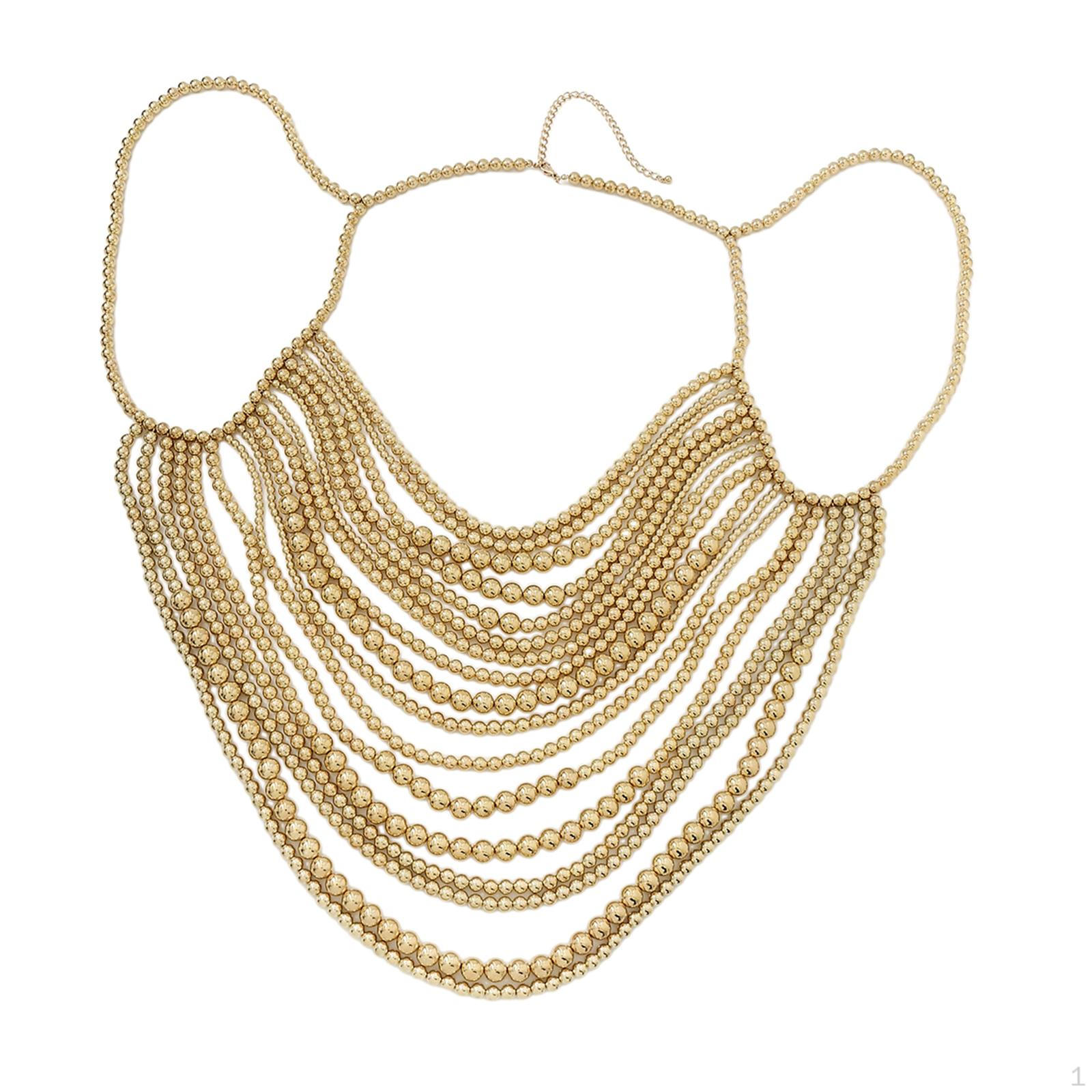 

Beaded Body Chain Elegant Summer Chest for Carnival Streetwear Belly Dance Gold